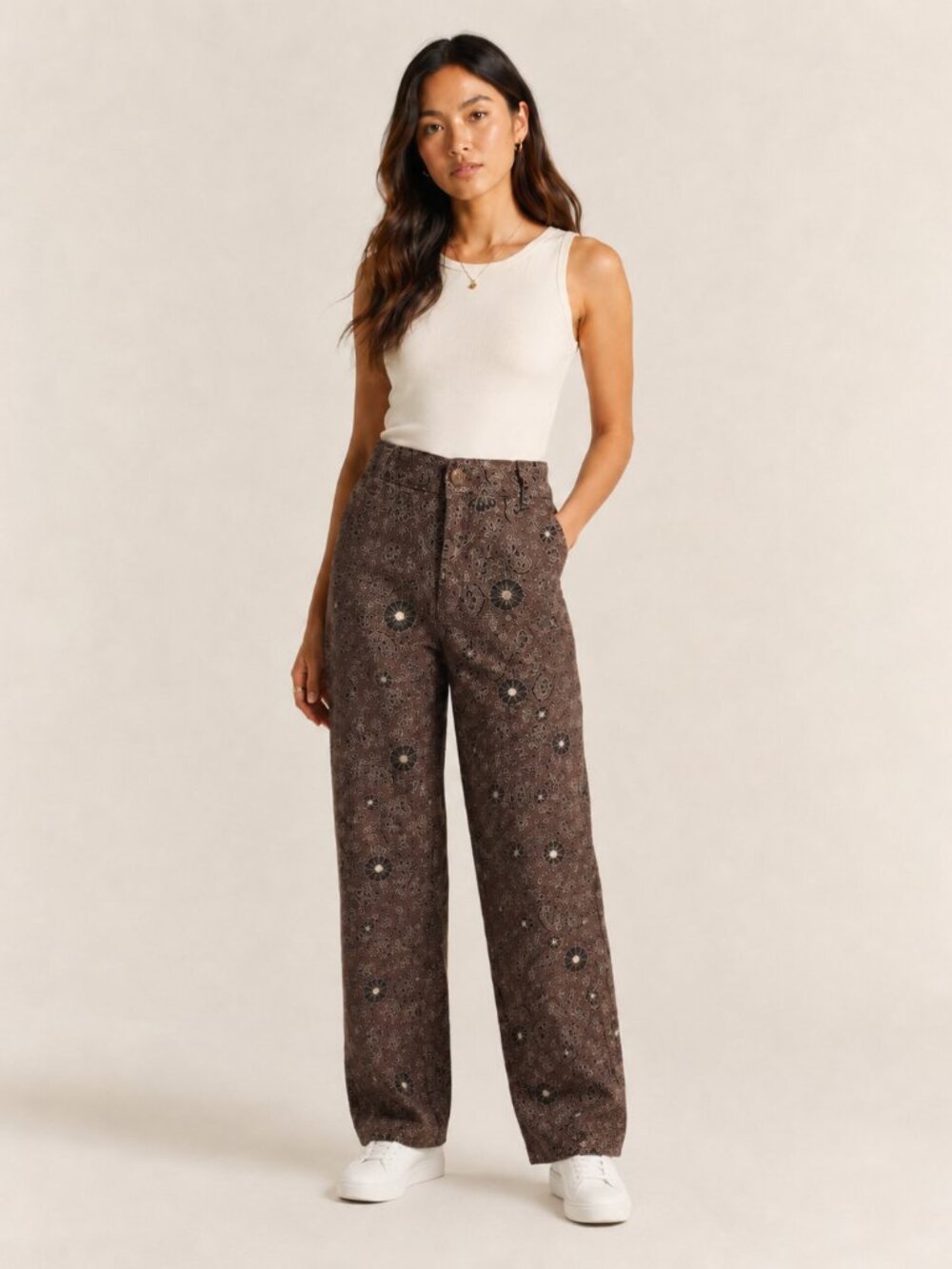 Dickies Chocolate Floral Straight Leg Pocket Pants Brown Utility Trousers Sz 28